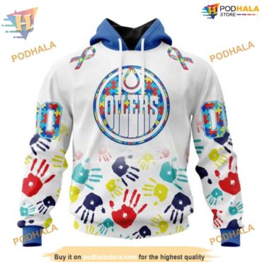 Custom Autism Awareness Design NHL Edmonton Oilers Hoodie 3D - Podhalastore