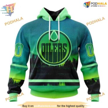 Custom Design With Northern Light Full Printed NHL Edmonton Oilers Hoodie 3D - Podhalastore